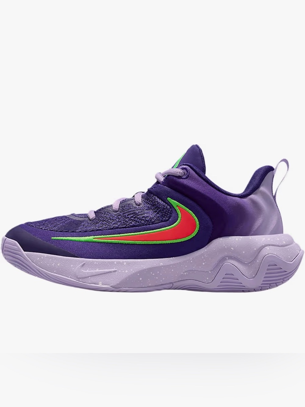 Nike Giannis Immortality 4 Boys Purple Sneakers with Neon Green and Red Swoosh